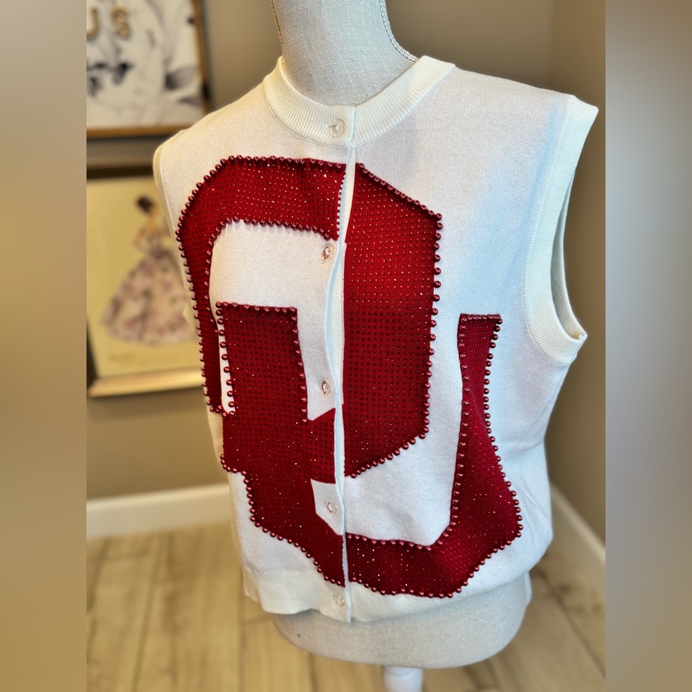 New! QUEEN OF SPARKLES Licensed Oklahoma Sooners Oversized Sweater Vest Stunning